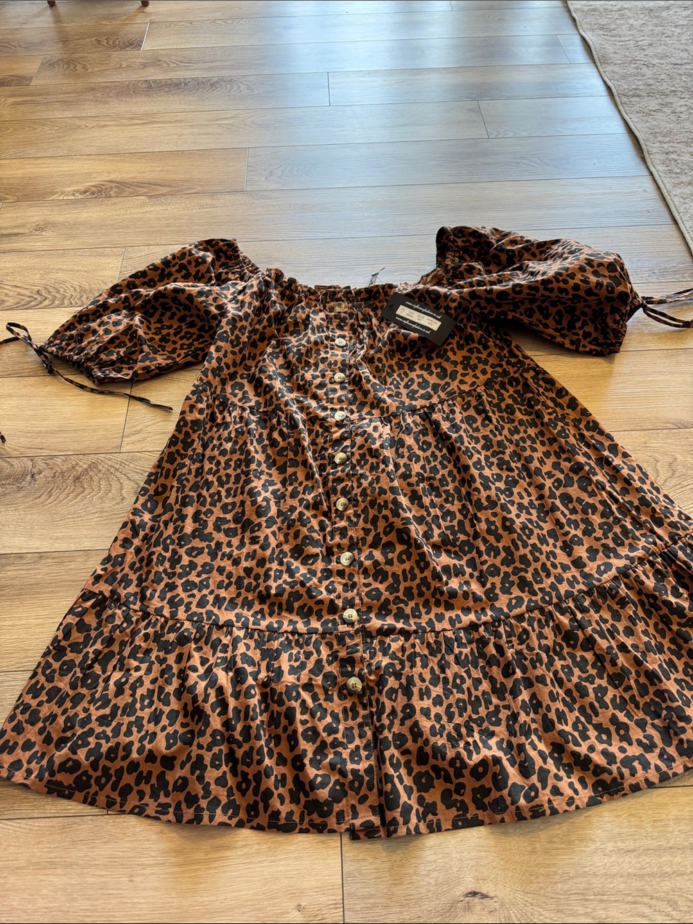 Girls' Leopard Print Button-Front Dress - Brown/Black